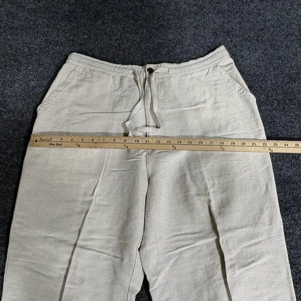 Cubavera Pants Mens 32x26 Beige Linen Blend Drawstring Elastic Waist Casual